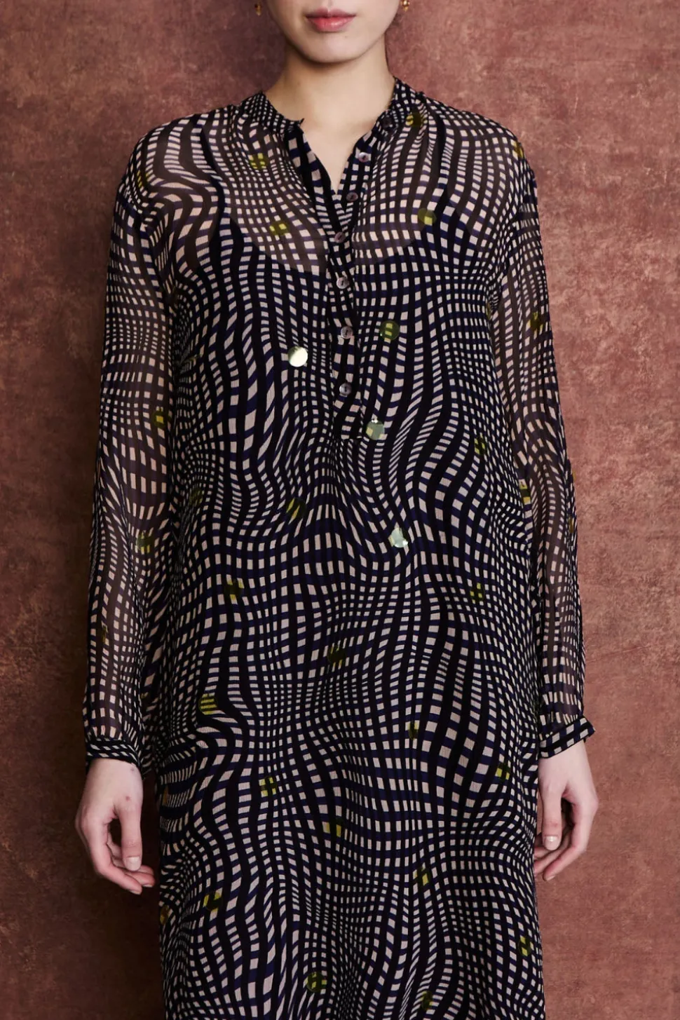 Eloise Dress Blue Warped Plaid