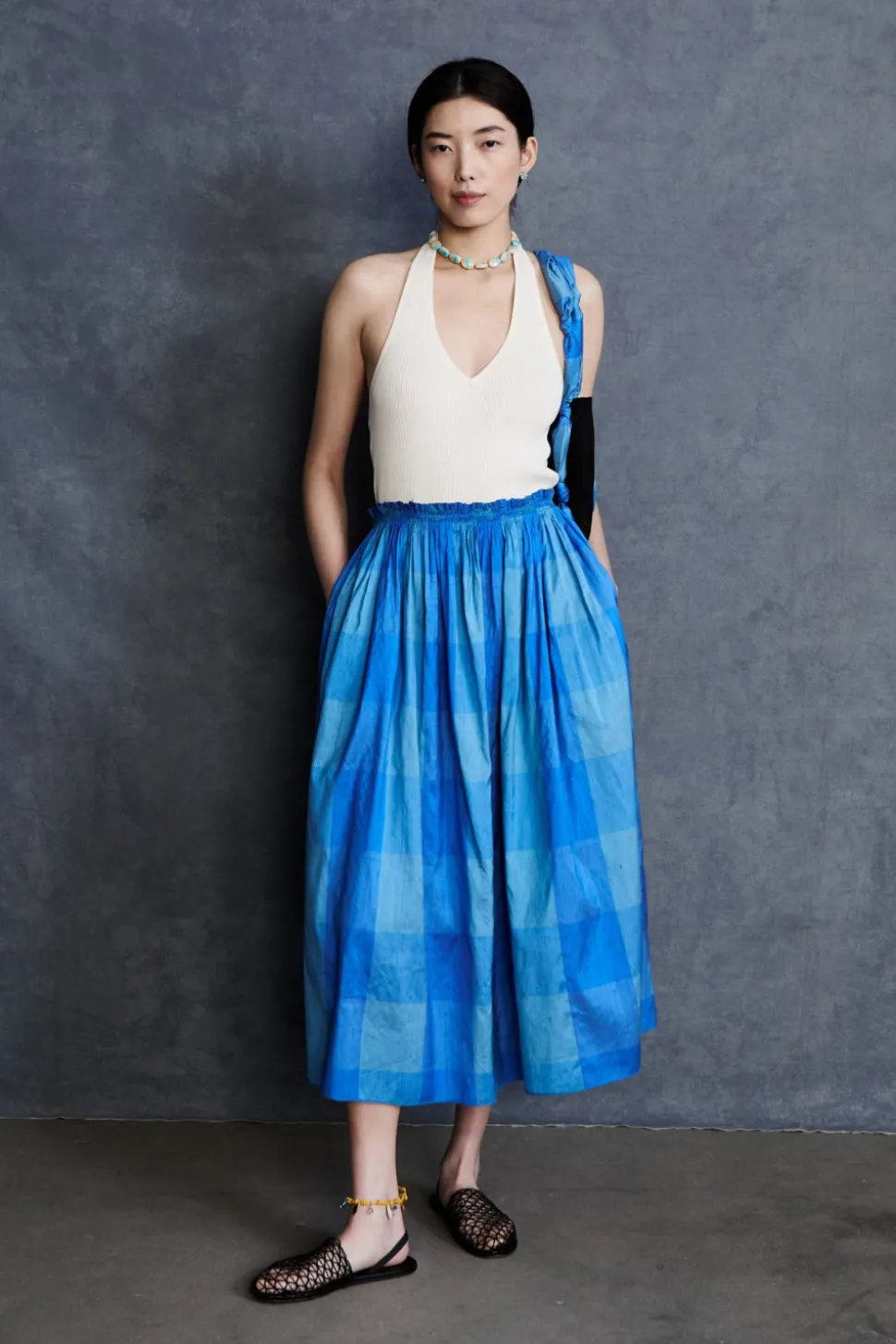 Elsa Silk Ballet Skirt Blue Check
