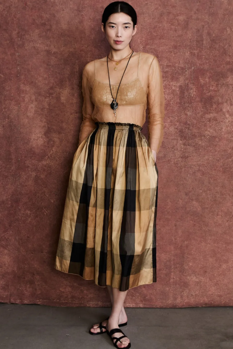 Elsa Silk Ballet Skirt Gold Check