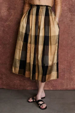 Elsa Silk Ballet Skirt Gold Check