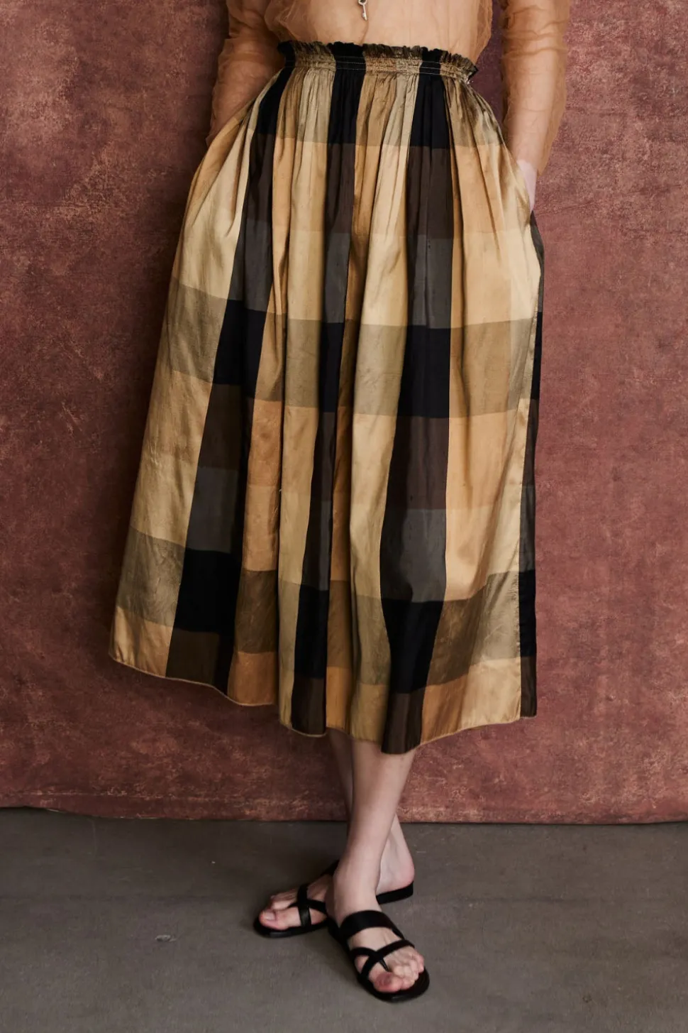 Elsa Silk Ballet Skirt Gold Check