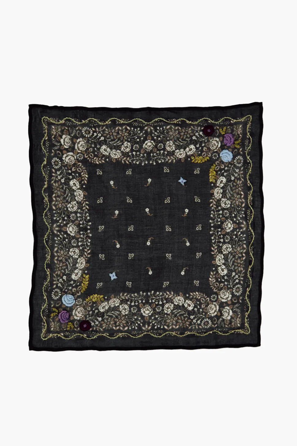 Embroidered Floral Bandana Jet Black