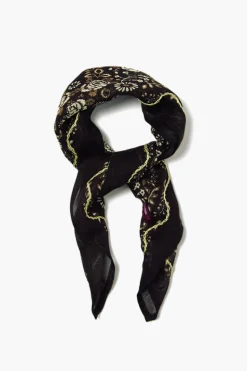 Embroidered Floral Bandana Jet Black
