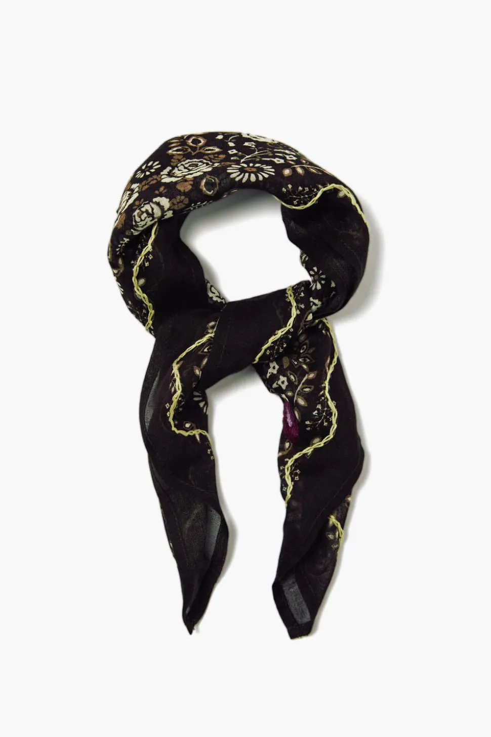 Embroidered Floral Bandana Jet Black