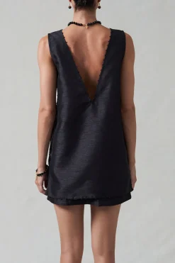Exaggerated Dupioni Tank Black