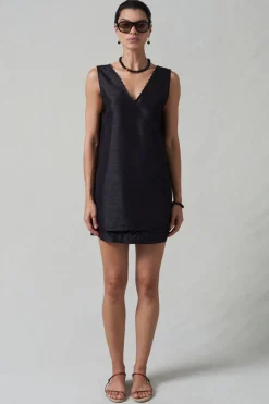 Exaggerated Dupioni Tank Black