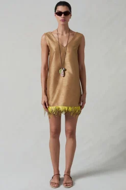 Feather Dupioni Tank Camel