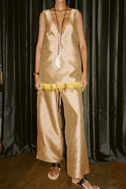 Feather Dupioni Tank Camel