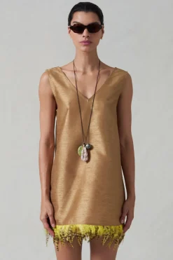 Feather Dupioni Tank Camel