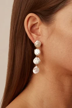 Four Tiered White Keshi Pearl Earrings