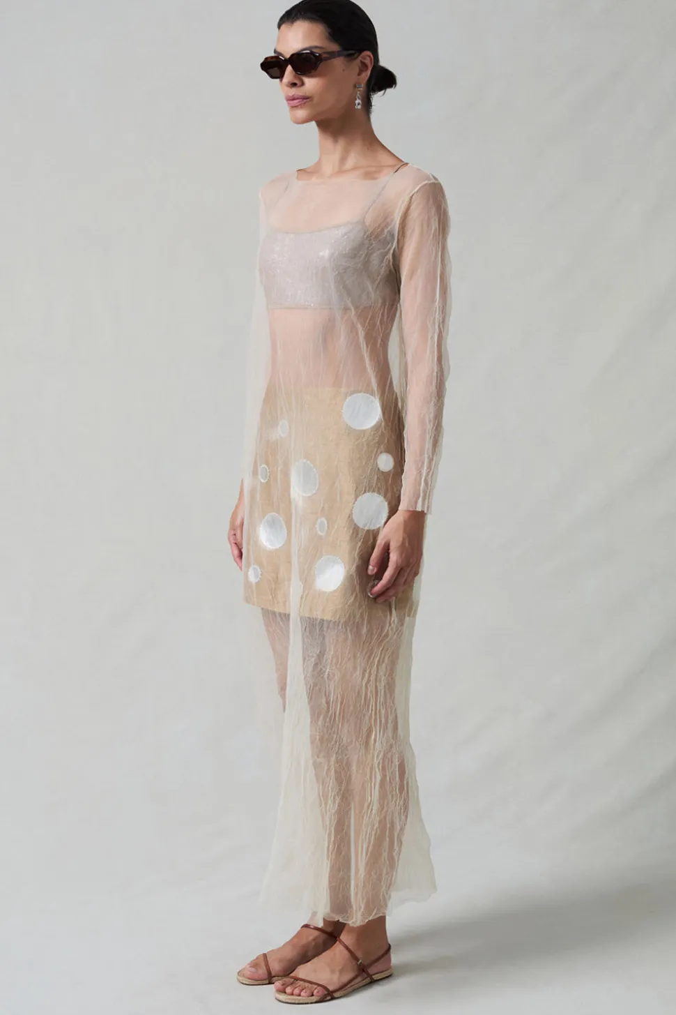 Ghost Crinkle Mesh Overlay Ivory