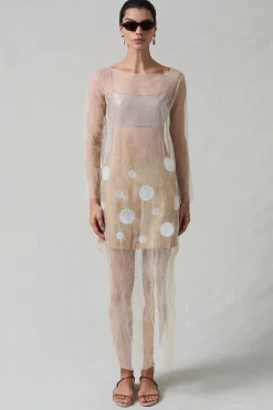 Ghost Crinkle Mesh Overlay Ivory