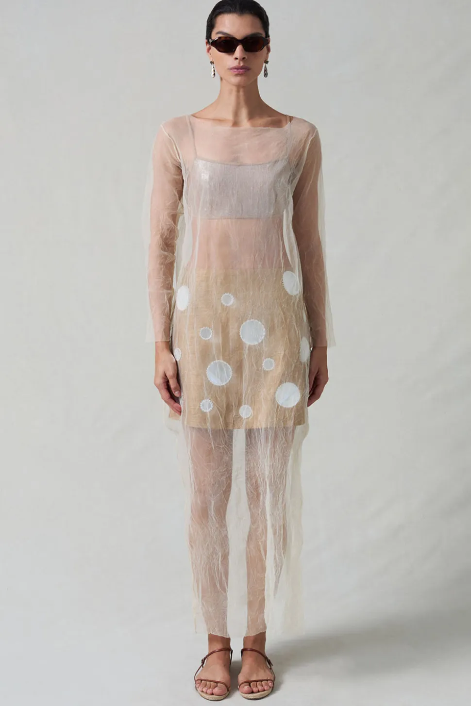 Ghost Crinkle Mesh Overlay Ivory