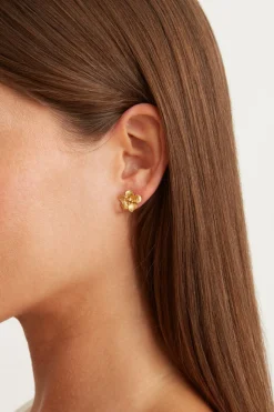Gold Hibiscus Stud Earrings