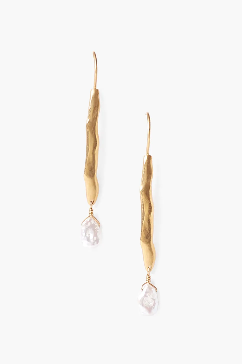 Gold Wave Pearl Drop Earrings White