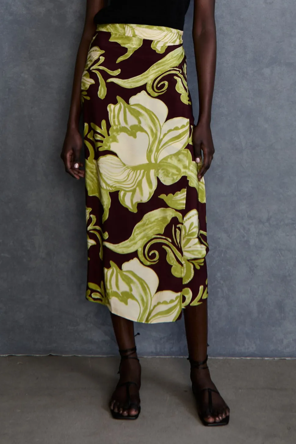 Hibiscus Silk Wrap Skirt Cabernet
