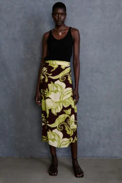 Hibiscus Silk Wrap Skirt Cabernet