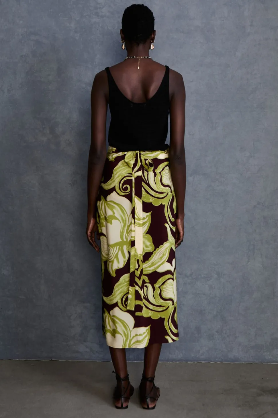 Hibiscus Silk Wrap Skirt Cabernet