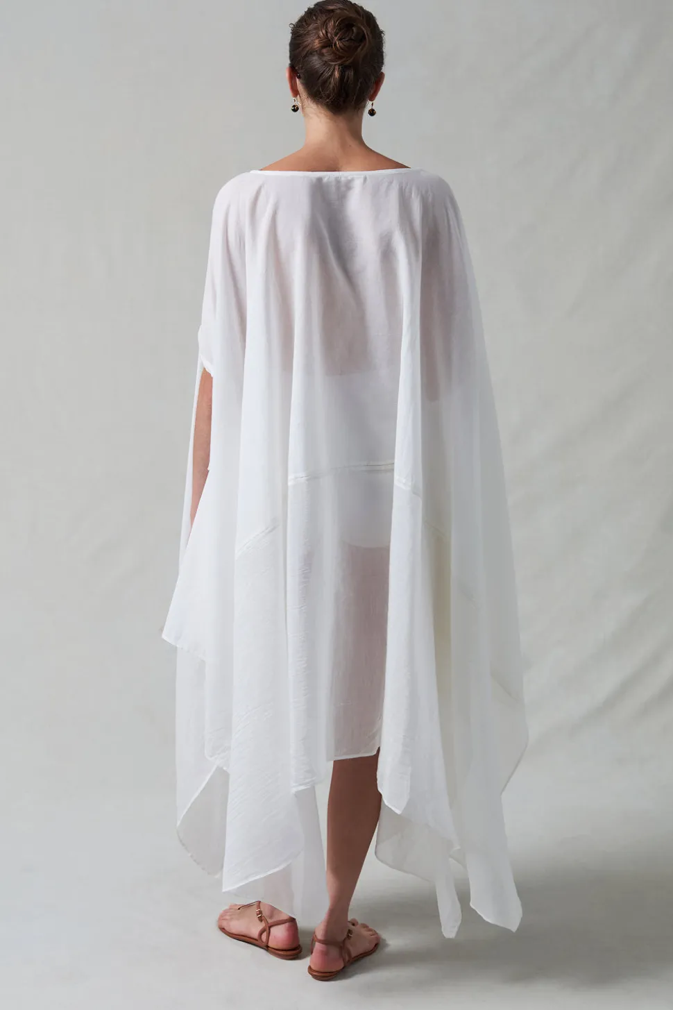 High Low Cotton Silk Caftan Cream