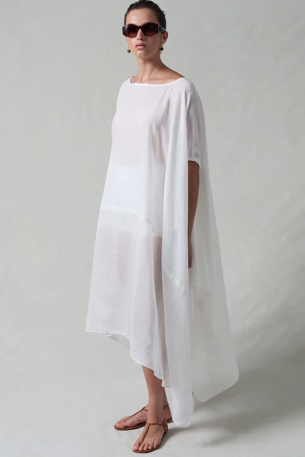 High Low Cotton Silk Caftan Cream