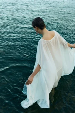 High Low Cotton Silk Caftan Cream
