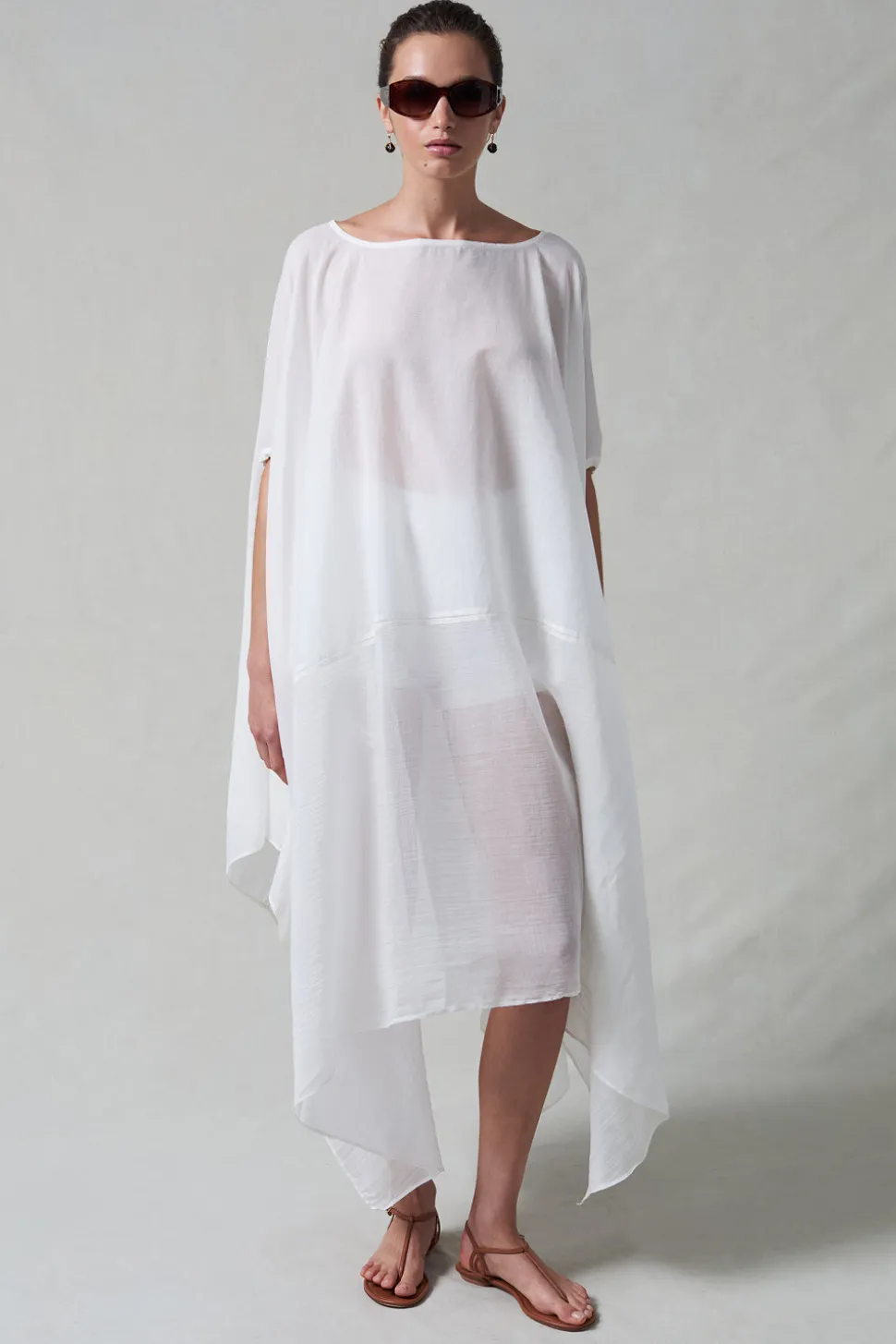 High Low Cotton Silk Caftan Cream