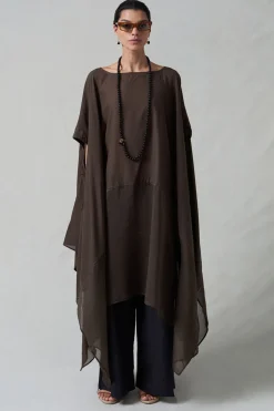 High Low Cotton Silk Caftan Earth