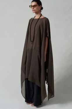 High Low Cotton Silk Caftan Earth