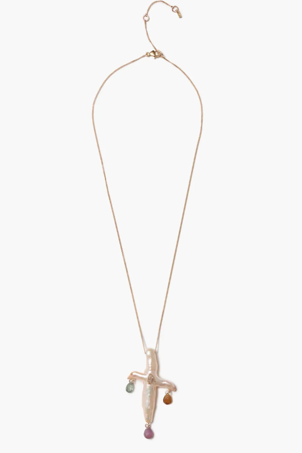 14k Chandelier Pearl Cross Necklace Natural Pink