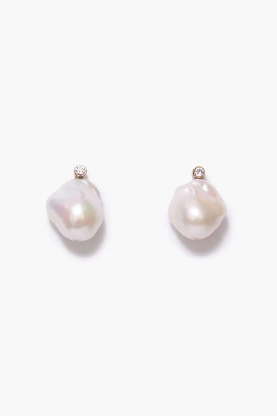 14k Diamond Baroque Earrings White Pearl