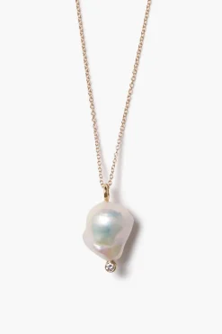 14k Diamond Baroque Necklace White Pearl