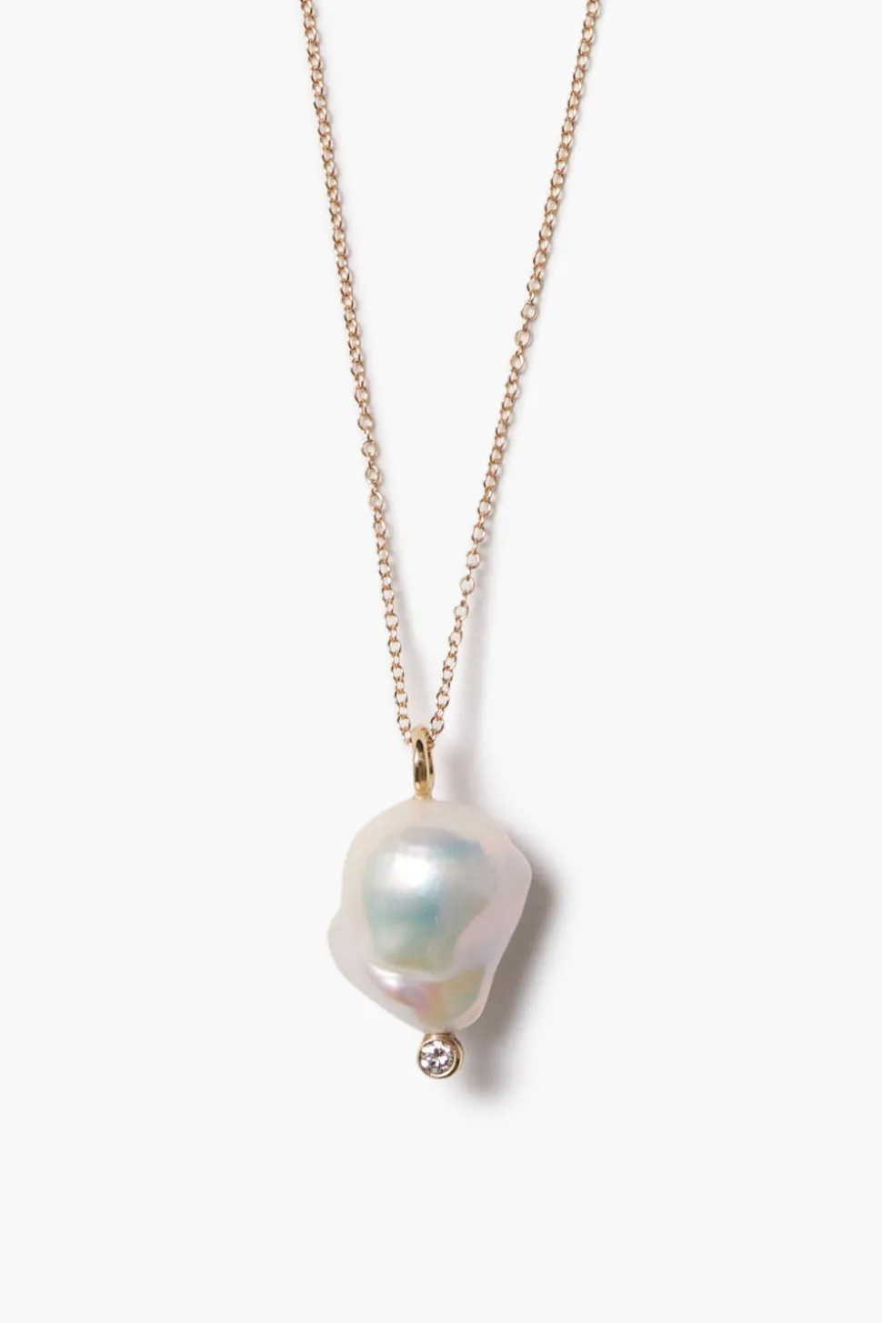 14k Diamond Baroque Necklace White Pearl
