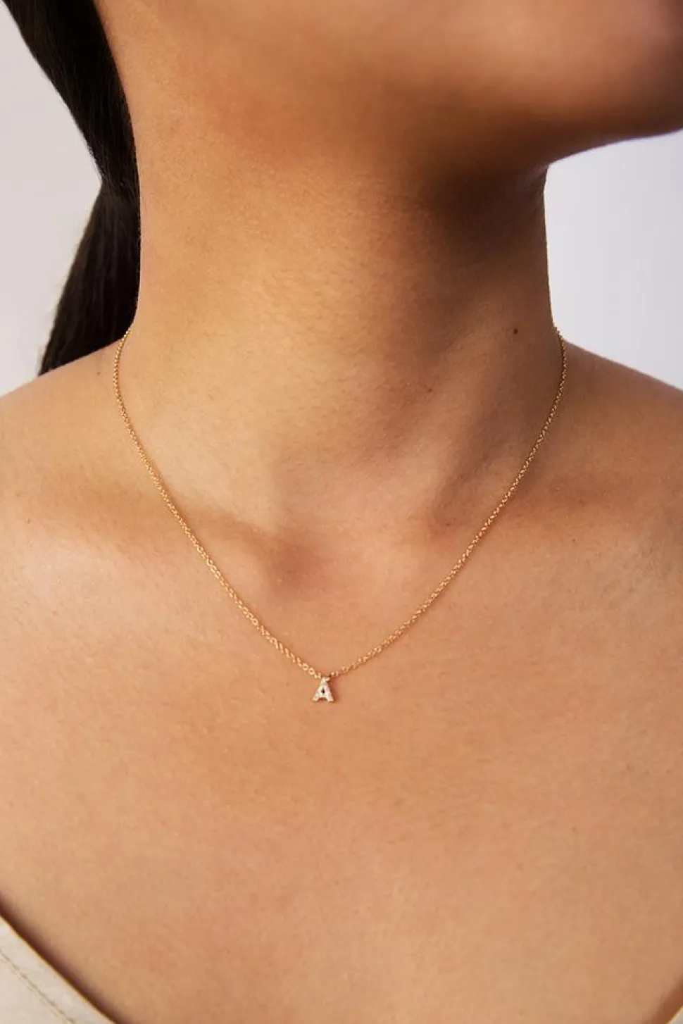 14k Gold and White Diamond Initial Necklace
