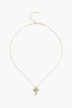 Labradorite Evil Eye and Sliced Diamond Charm Necklace