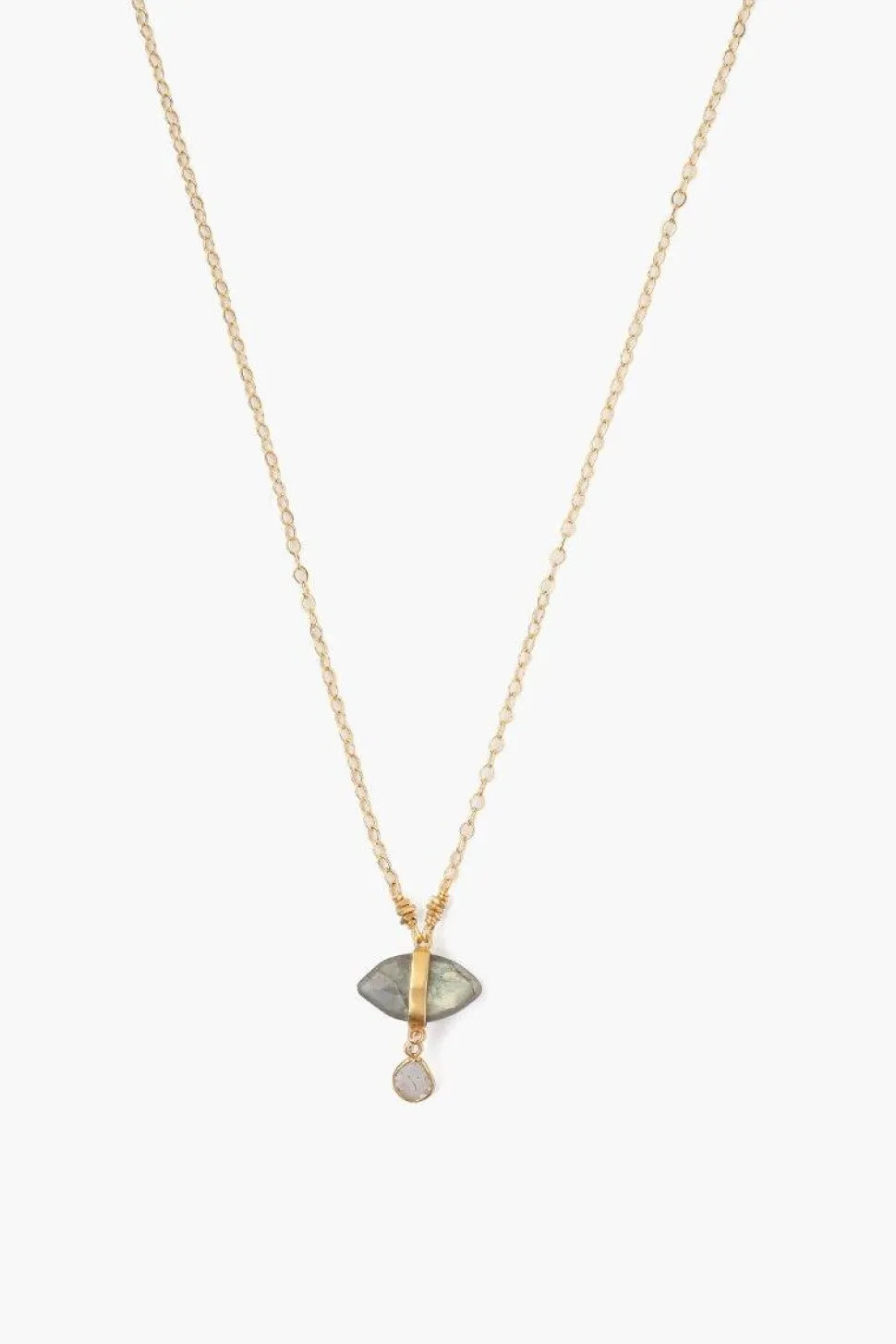 Labradorite Evil Eye and Sliced Diamond Charm Necklace