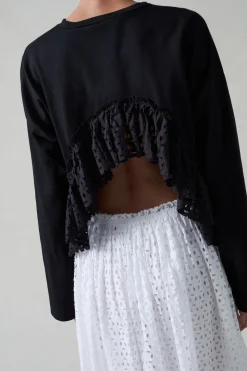 Laser Cut High Low Long Sleeve Tee Black