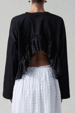 Laser Cut High Low Long Sleeve Tee Black