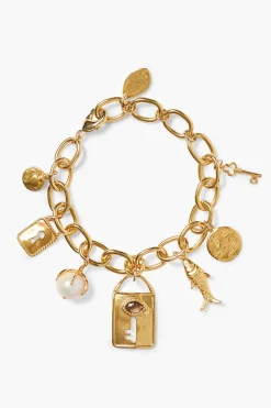 Lock and Key Charm Bracelet Gold