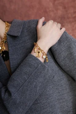 Lock and Key Charm Bracelet Gold