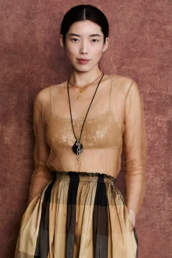 Luca Crinkle Mesh Blouse Golden