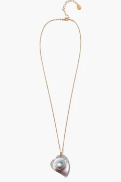 Mabe Heart Necklace Grey Pearl