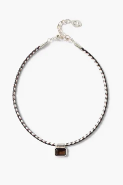 Marfa Braided Leather Necklace Smoky Quartz