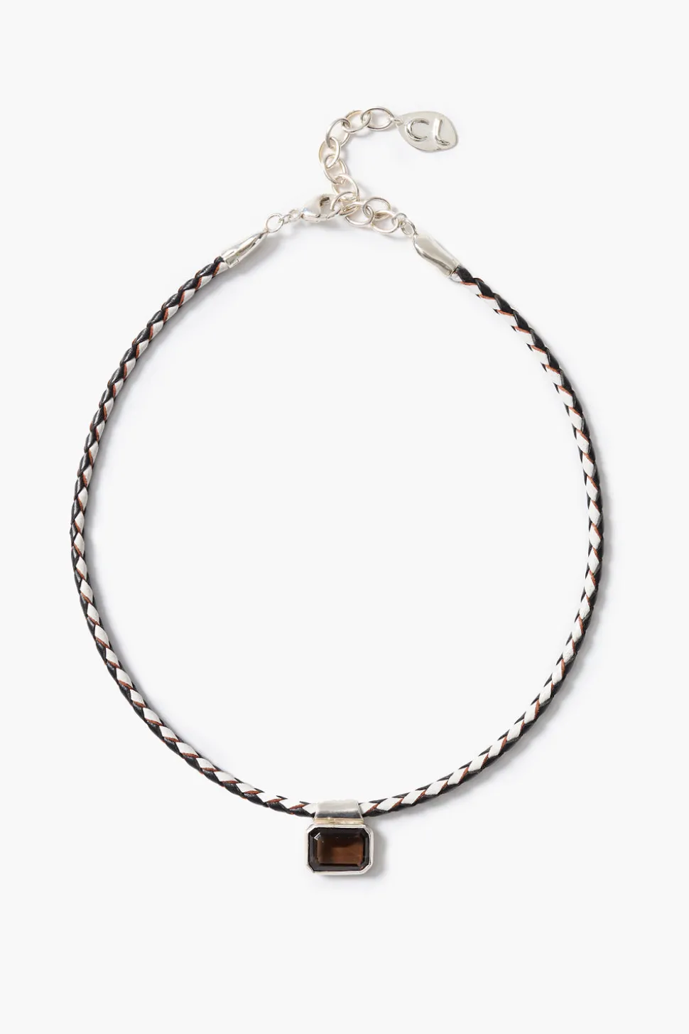 Marfa Braided Leather Necklace Smoky Quartz