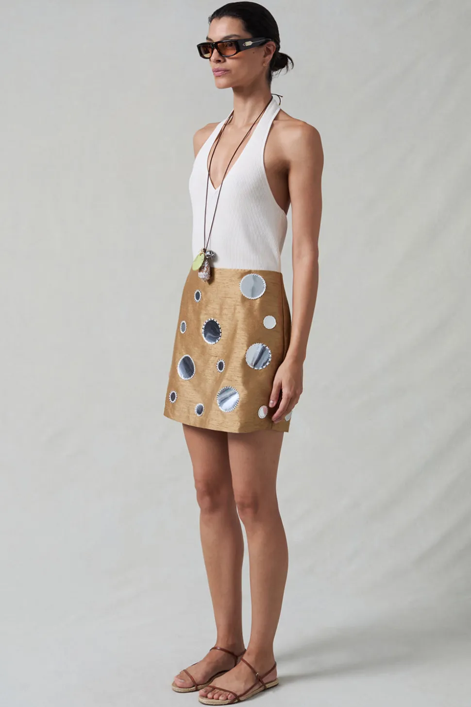 Mirror Mini Skirt Camel