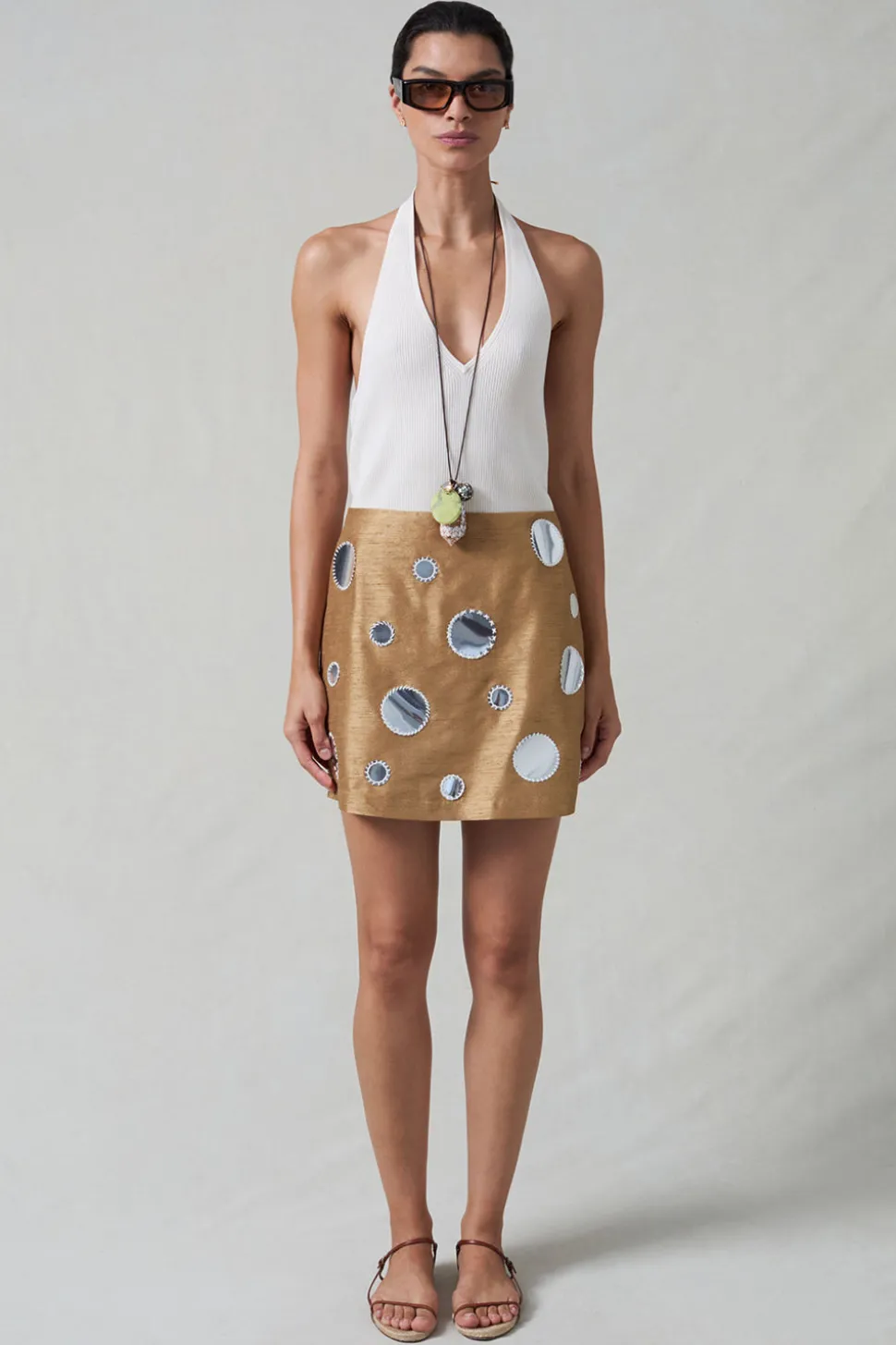 Mirror Mini Skirt Camel