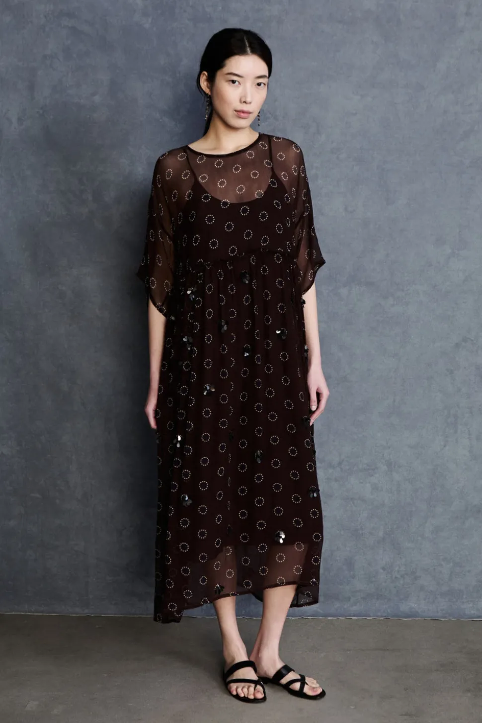 Olivia Silk Chiffon Dress Chocolate
