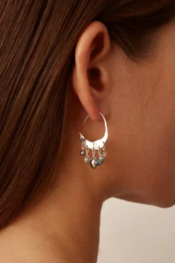 Petite Crescent Grey Pearl and Labradorite Mix Silver Hoop Earrings