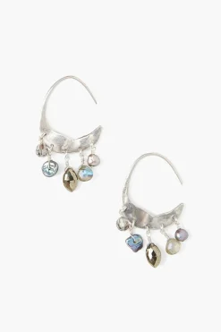 Petite Crescent Grey Pearl and Labradorite Mix Silver Hoop Earrings