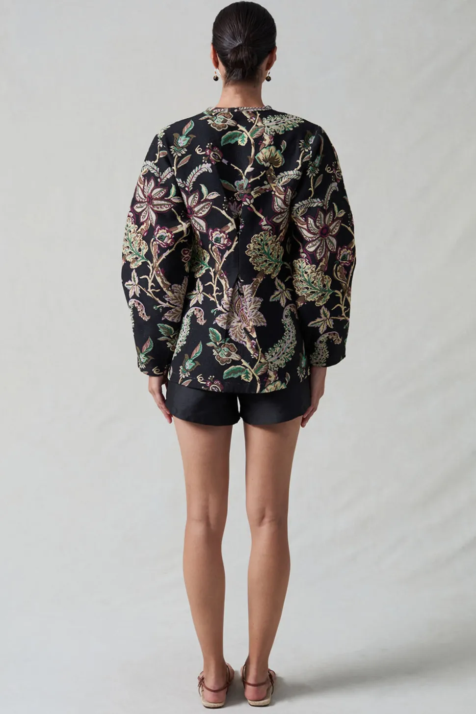 Pinch Waist Cardigan Black Jacquard
