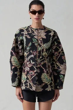 Pinch Waist Cardigan Black Jacquard